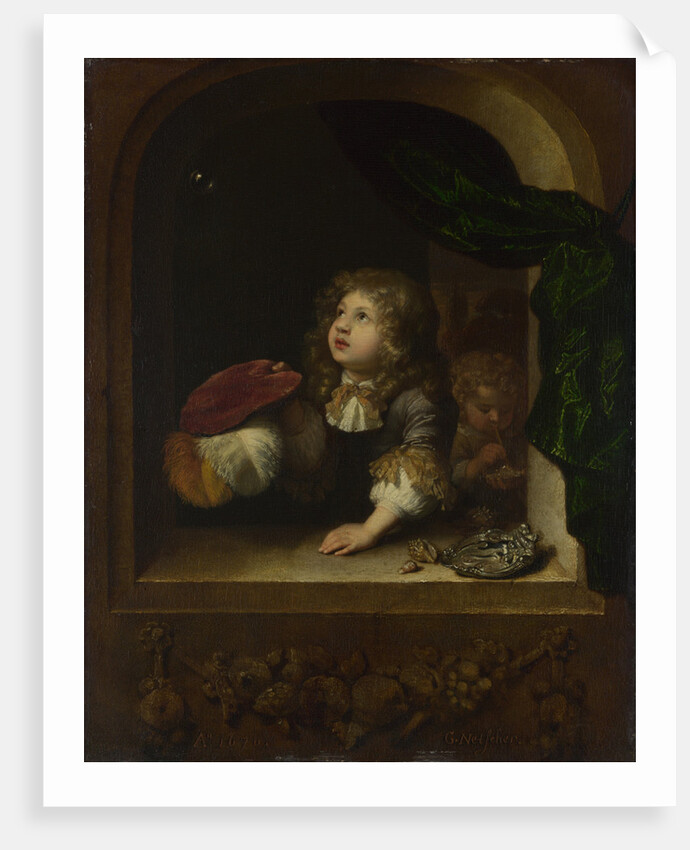 Two Boys blowing Bubbles, c. 1670 by Caspar Netscher