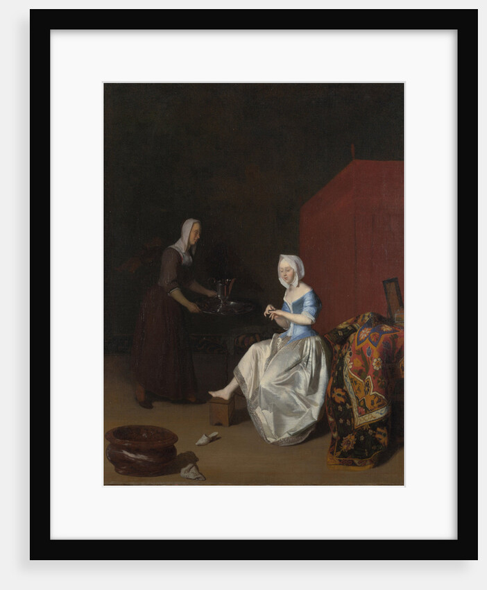 A Young Lady trimming her Fingernails, attended by a Maidservant, c. 1670 by Jacob Lucasz. Ochtervelt