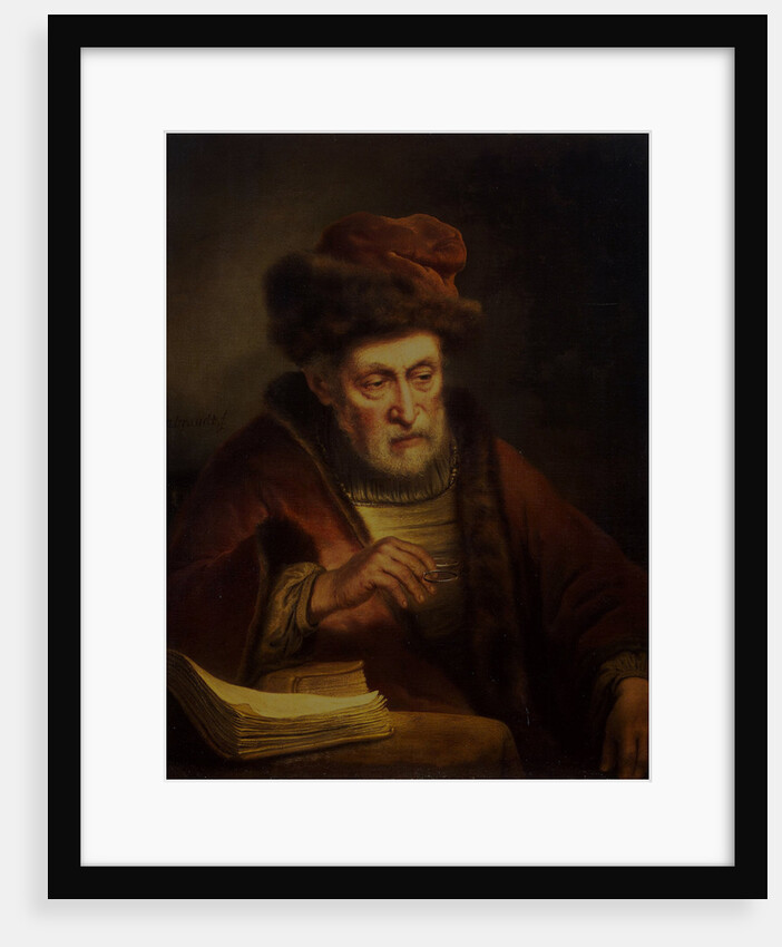 Old Man holding a Pair of Spectacles by Karel van der Pluym