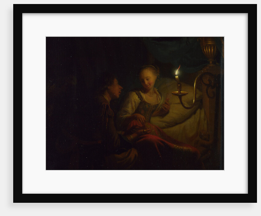 A Candlelight Scene. A Man offering a Gold Chain and Coins to a Girl seated on a Bed, ca. 1665-1667 by Godfried Cornelisz Schalcken