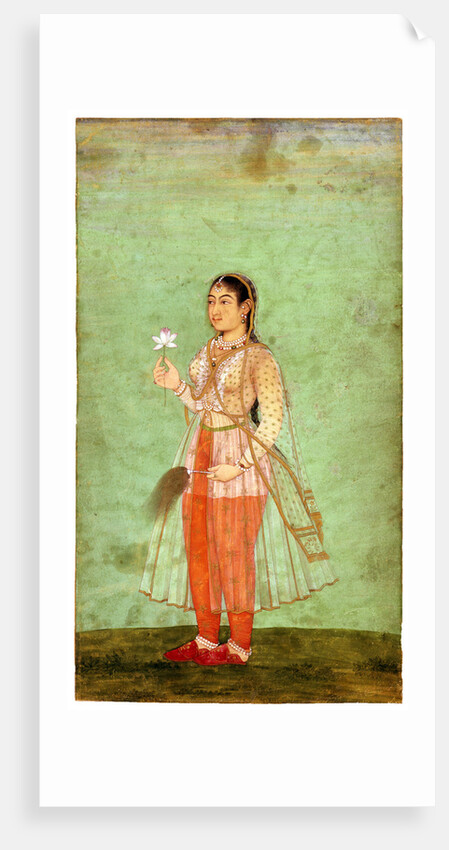 A Lady with Flower and Fly Whisk, c.1630 by Indian Art