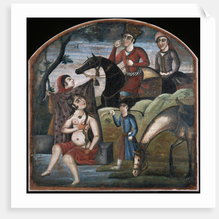 Khusraw Discovers Shirin Bathing. (From Pictorial Cycle of Eight Poetic Subjects), Mid of the 18th cen by Iranian master