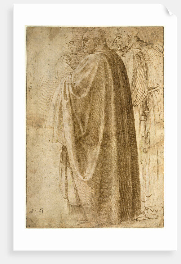 Three Standing Men in Wide Cloaks Turned to the Left, ca 1492-1496 by Michelangelo Buonarroti