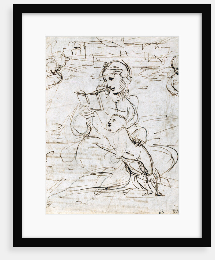 Reading Madonna and Child in a Landscape betweem two Cherub Heads by Raphael