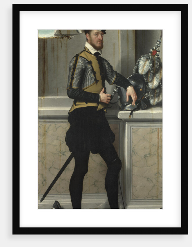 A Knight with his Jousting Helmet (Il Cavaliere dal Piede Ferito, Conte Faustino Avogadro (?), ca 1554 by Giovan Battista Moroni