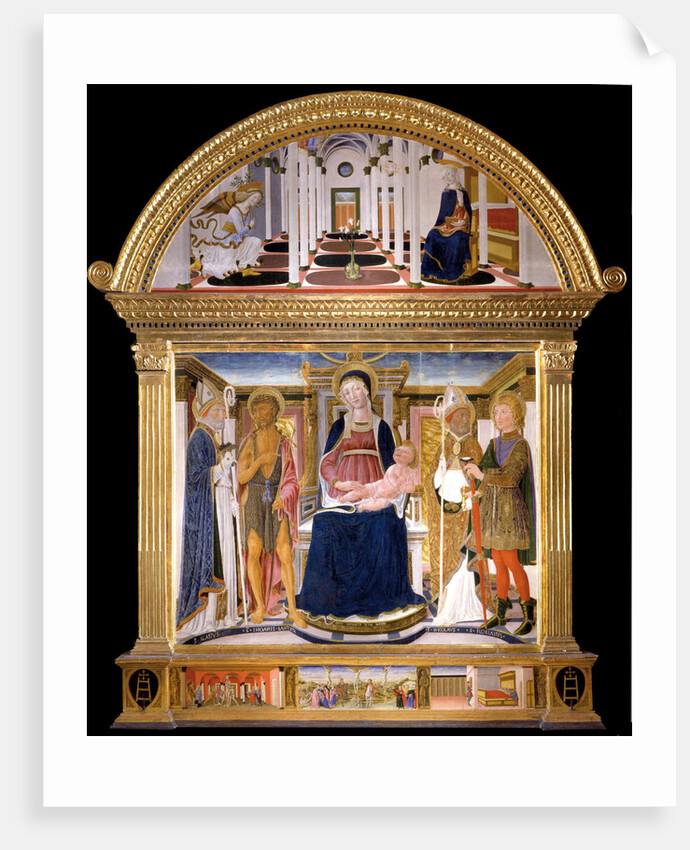 Madonna with Child and Saints Blaise, John the Baptist, Nicholas and Florian. The Annunciation, 1462 by Lorenzo di Pietro
