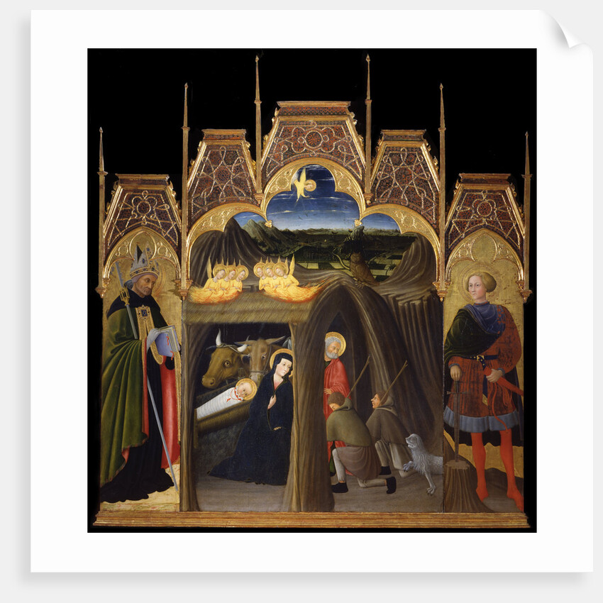 The Adoration of the Shepherds between Saints Augustine and Galgano, 1440-1449 by Pietro di Giovanni d'Ambrogio