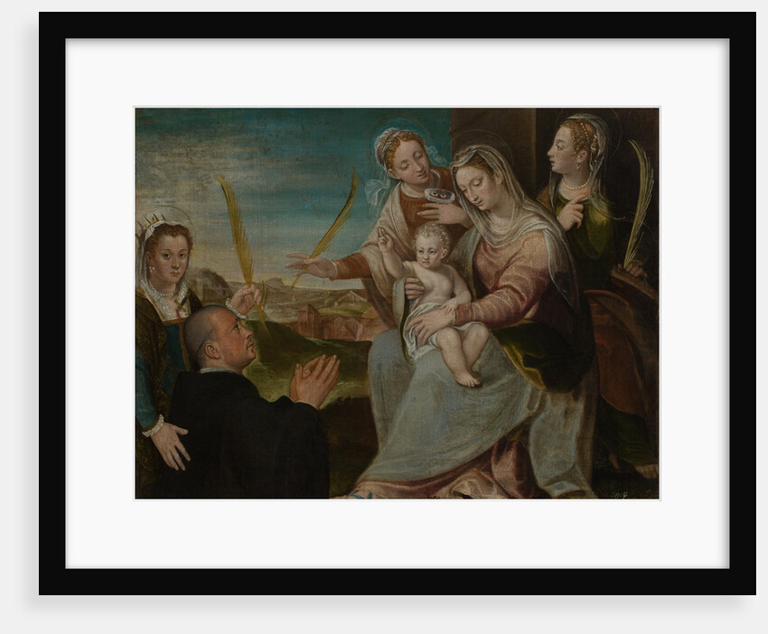 Virgin and child with Sants Catherine, Lucy, Justina of Padua and a Benedictine monk by Dario Varotari the Elder