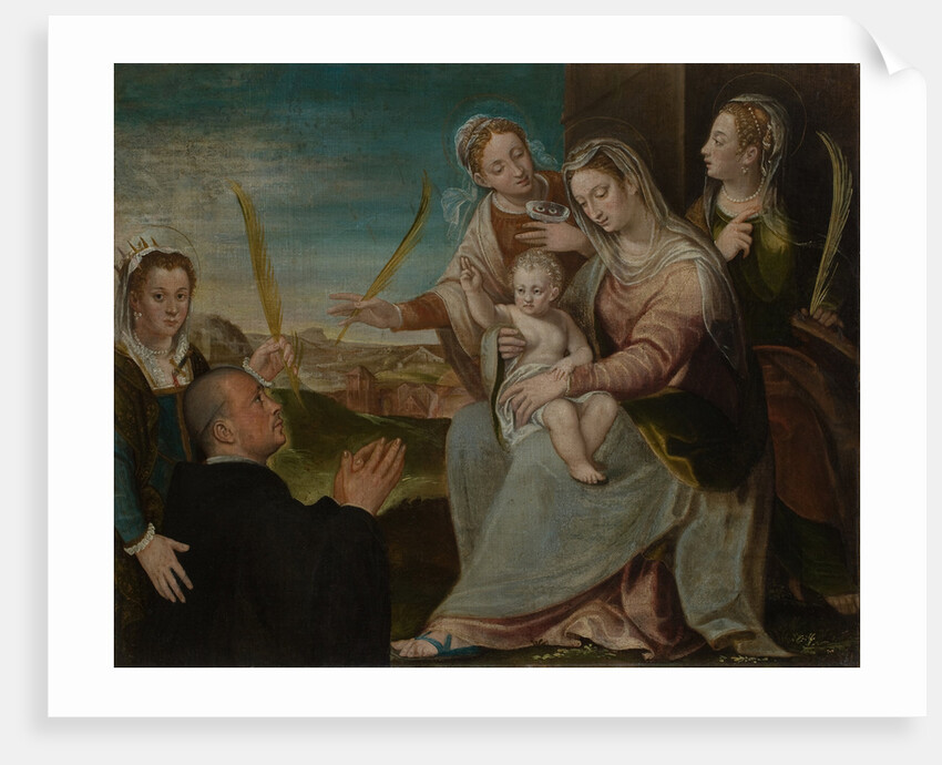 Virgin and child with Sants Catherine, Lucy, Justina of Padua and a Benedictine monk by Dario Varotari the Elder