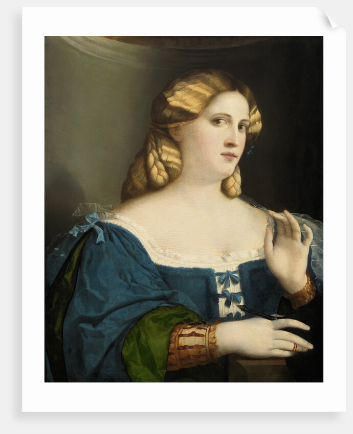 Young Woman in a Blue Dress, with Fan, 1512-1514 by Jacopo Palma il Vecchio the Elder