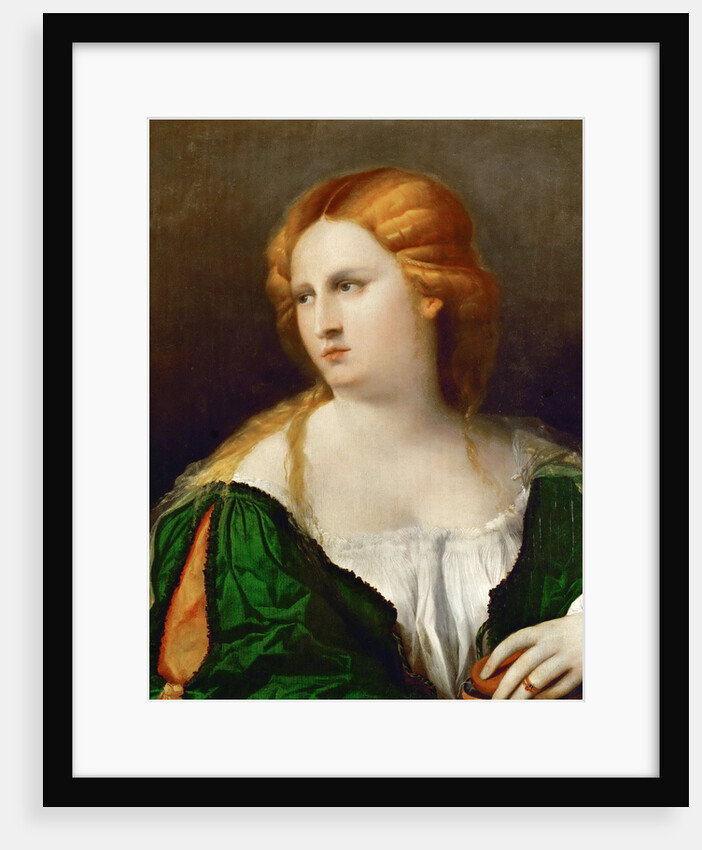 Young woman in a green dress, a box in her hand, ca 1514 by Jacopo Palma il Vecchio the Elder