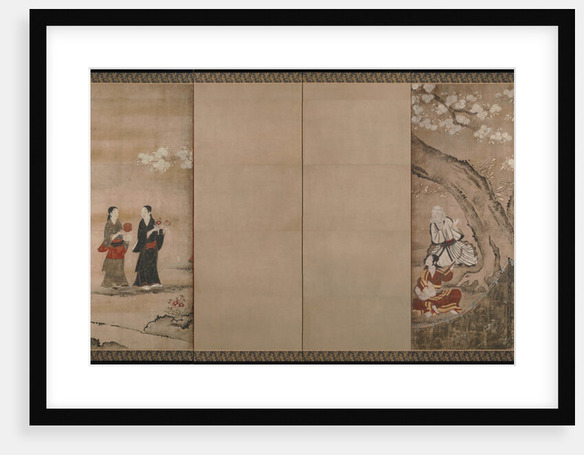 Merry-making under aronia blossoms. Right of a pair of six-section folding screens, 18th century by Kano Isenin Naganobu