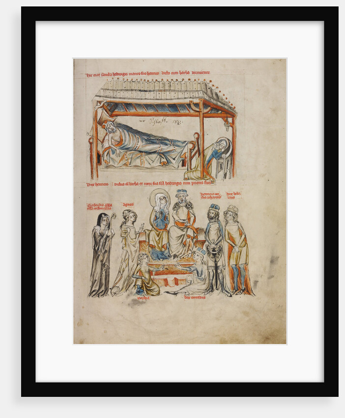Heinrich Sleeping and Hedwig Praying. Heinrich and Hedwig with Their Children, 1353 by Court workshop of Duke Ludwig I of Liegnitz