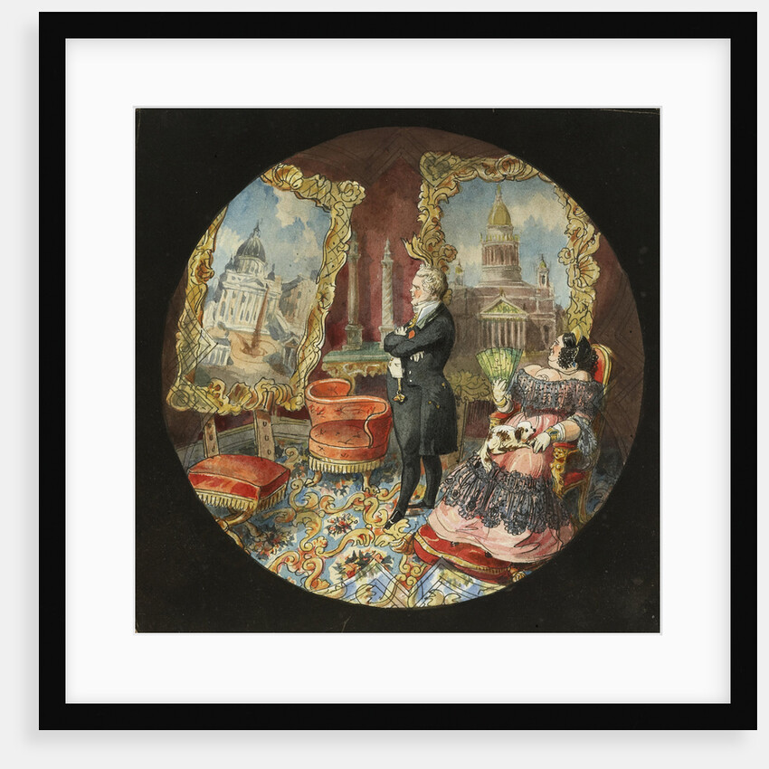 Auguste de Montferrand with Wife in the Living Room, 1840s by Nikolai Leontyevich Benois