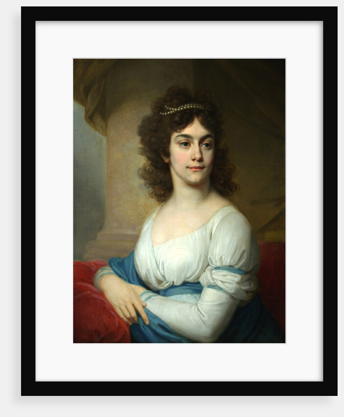 Portrait of an Unknown Woman in white gown with blue ribbon, End 1790s by Vladimir Lukich Borovikovsky
