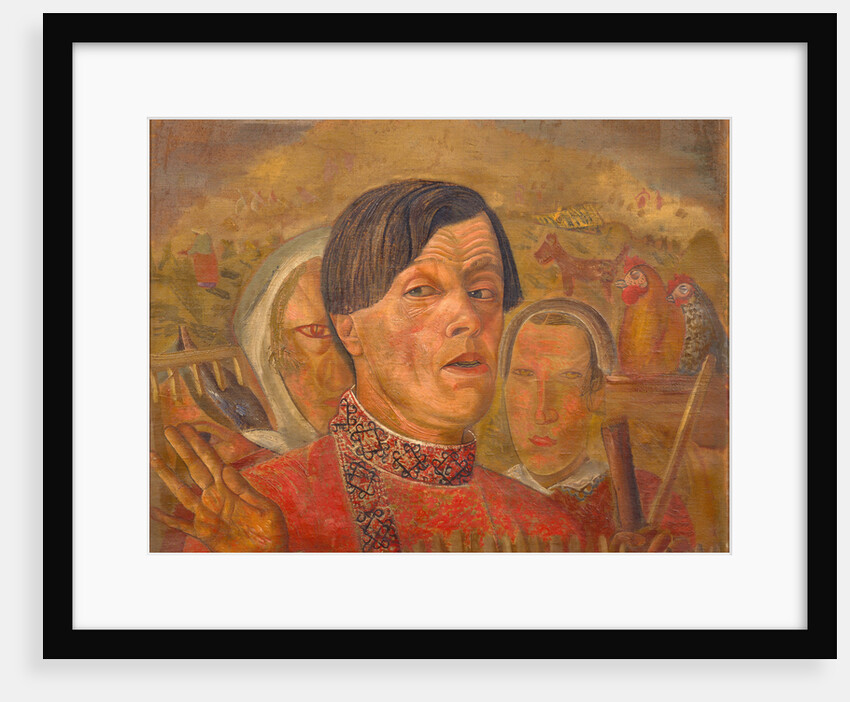 Self-portrait with  the cock and the hen, c. 1924 by Boris Dmitryevich Grigoriev