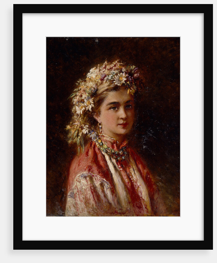 Young girl with flower garland by Konstantin Yegorovich Makovsky