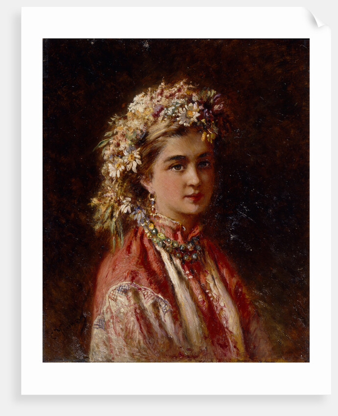 Young girl with flower garland by Konstantin Yegorovich Makovsky