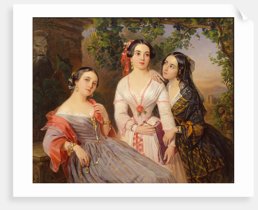 Portrait of Sisters Countess Elizaveta Salias De Tournemire, Sophia Sukhovo-Kobylina and Eudokia Petrovo-Solovovo, 1847 by Pimen Nikitich Orlov