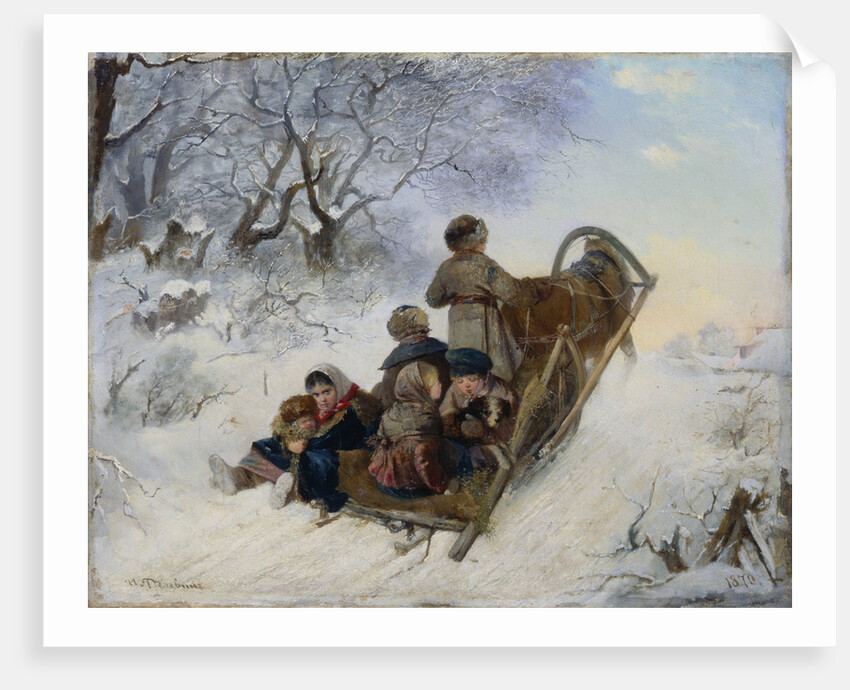 Children on a horse drawn sleigh by Anonymous