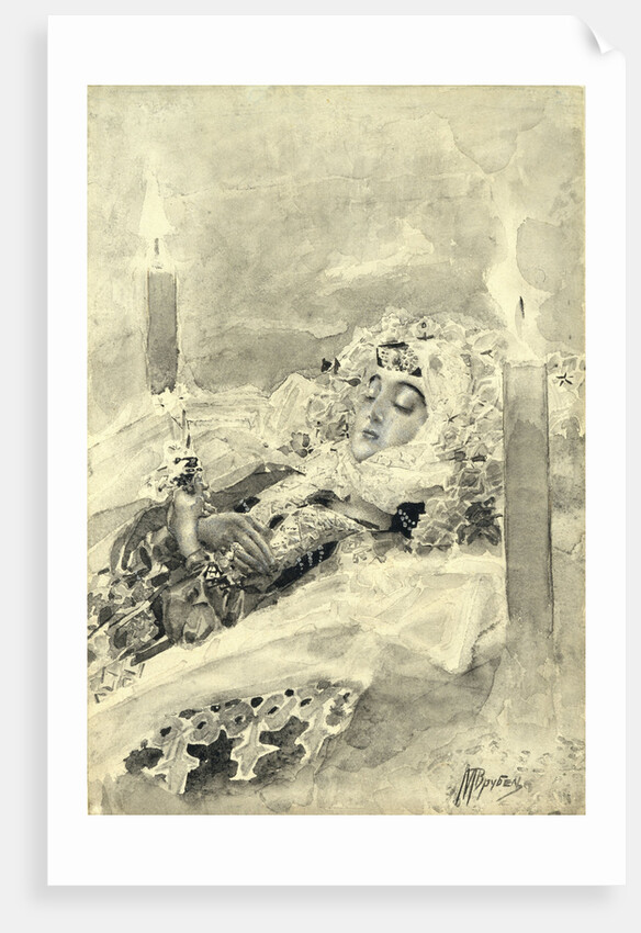 Tamara in the coffin. Illustration to the poem The Demon by Mikhail Lermontov, 1890-1891 by Mikhail Alexandrovich Vrubel
