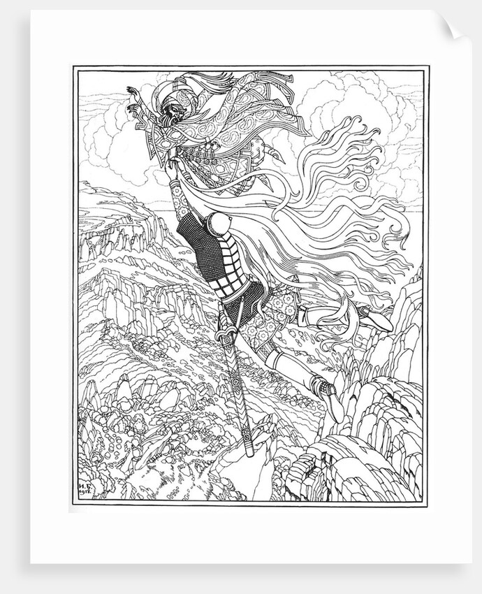Flight of Chernomor and Ruslan. Illustration to the poem Ruslan and Lyudmila by A. Pushkin, 1918 by Ivan Yakovlevich Bilibin