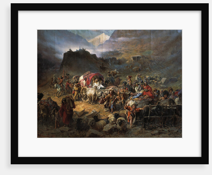 The mountaineers leave the aul before approach of the Russian army, 1872 by Pyotr Nikolayevich Grusinsky