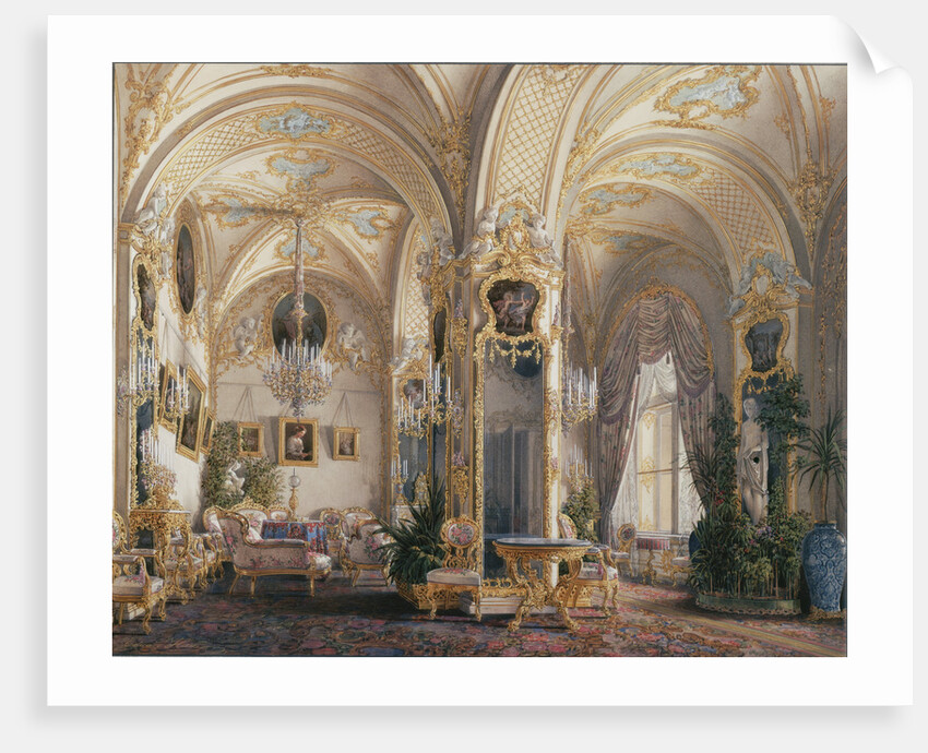 Interiors of the Winter Palace. The Drawing Room in Rococo Style with Cupids, 1860s by Eduard Hau