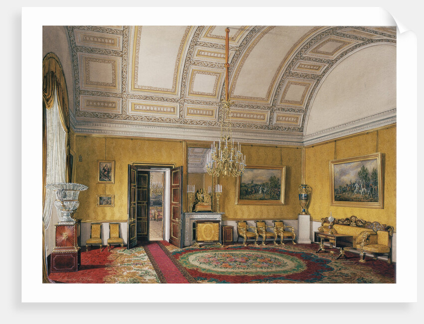 Interiors of the Winter Palace. The First Reserved Apartment. The Yellow Salon of Grand Princess Maria Nikolayevna, 1866 by Eduard Hau