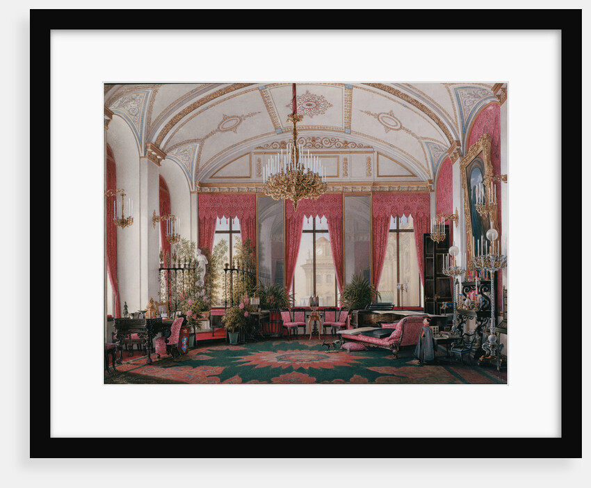 Interiors of the Winter Palace. The Raspberry Study of Empress Maria Alexandrovna, 1860s by Eduard Hau