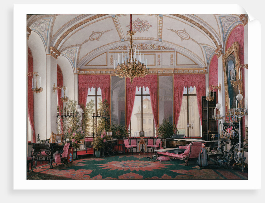 Interiors of the Winter Palace. The Raspberry Study of Empress Maria Alexandrovna, 1860s by Eduard Hau