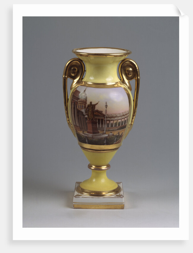 Decorative vase with the view of the M. Kutuzov-monument and the Kazan-Virgin-Cathedral, 1830-1840s by Master of the A. Popov Factory