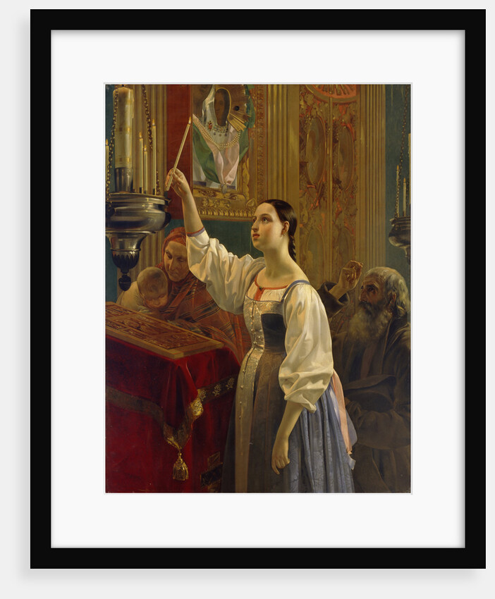 A girl placed a candle before the icon, 1842 by Grigori Karpovich Mikhaylov