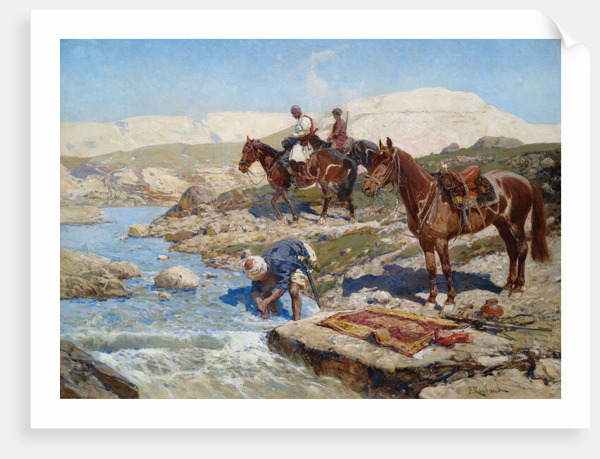 Cherkessian Horseman Crossing the River by Franz Roubaud