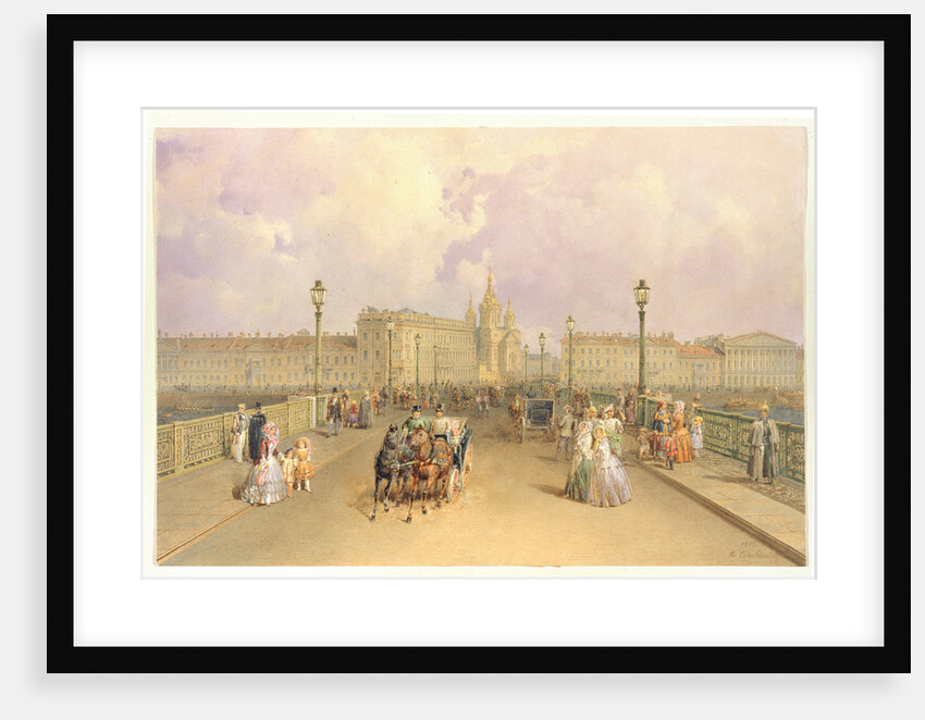 View of the Blagoveshchensky Bridge in Saint Petersburg, 1851 by Vasily Semyonovich Sadovnikov