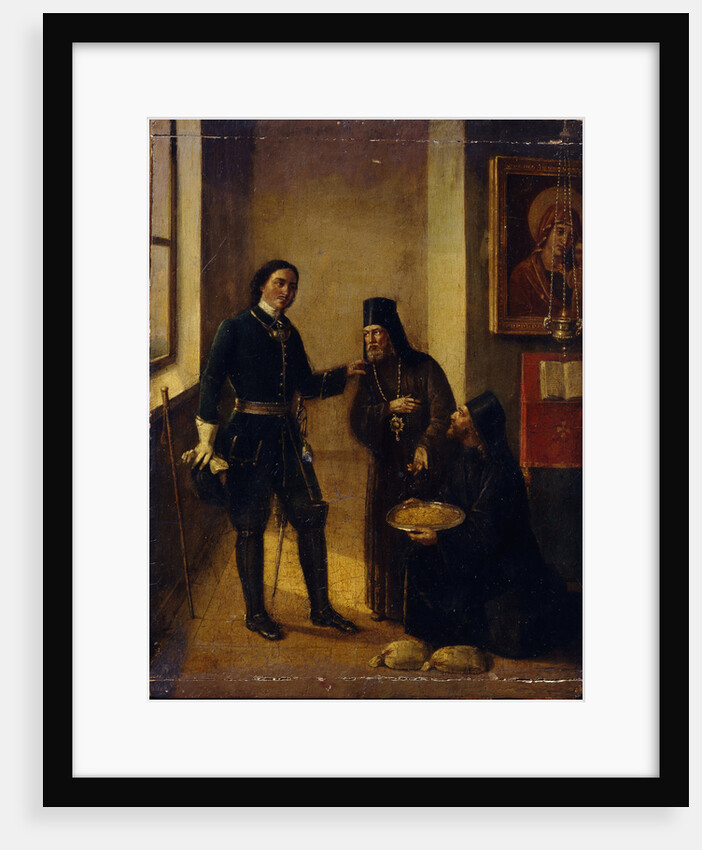 Bishop Mitrophan of Voronezh donating to Peter I for the Azov fleet construction on 1696, 1857 by Mikhail Ivanovich Terebenev