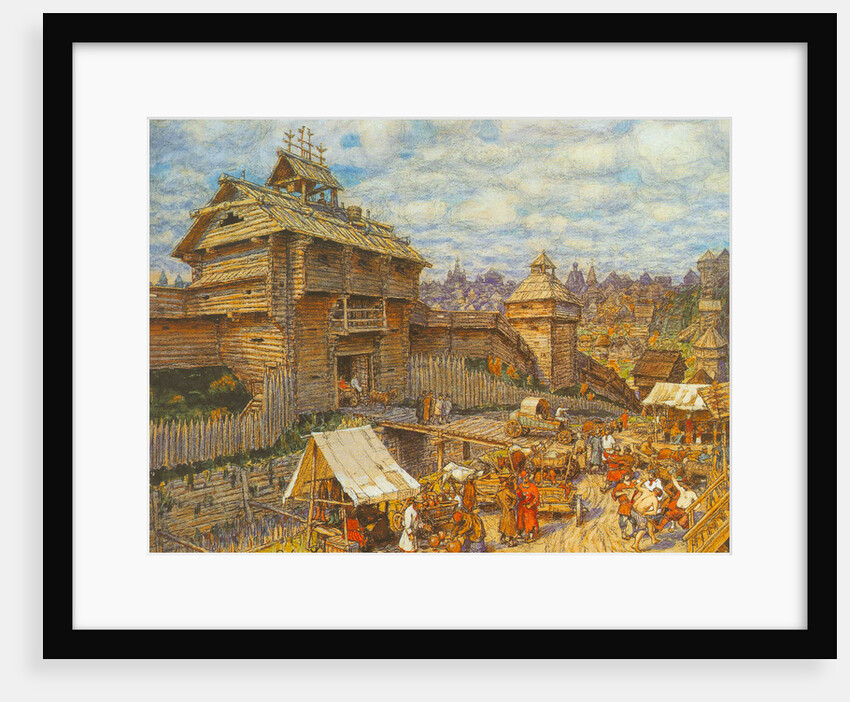 Wooden City of Moscow in the 14th century by Appolinari Mikhaylovich Vasnetsov