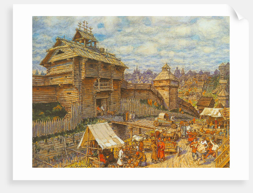 Wooden City of Moscow in the 14th century by Appolinari Mikhaylovich Vasnetsov
