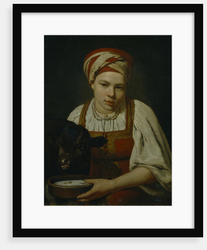 A Peasant Girl with a Calf, End 1820s by Alexei Gavrilovich Venetsianov