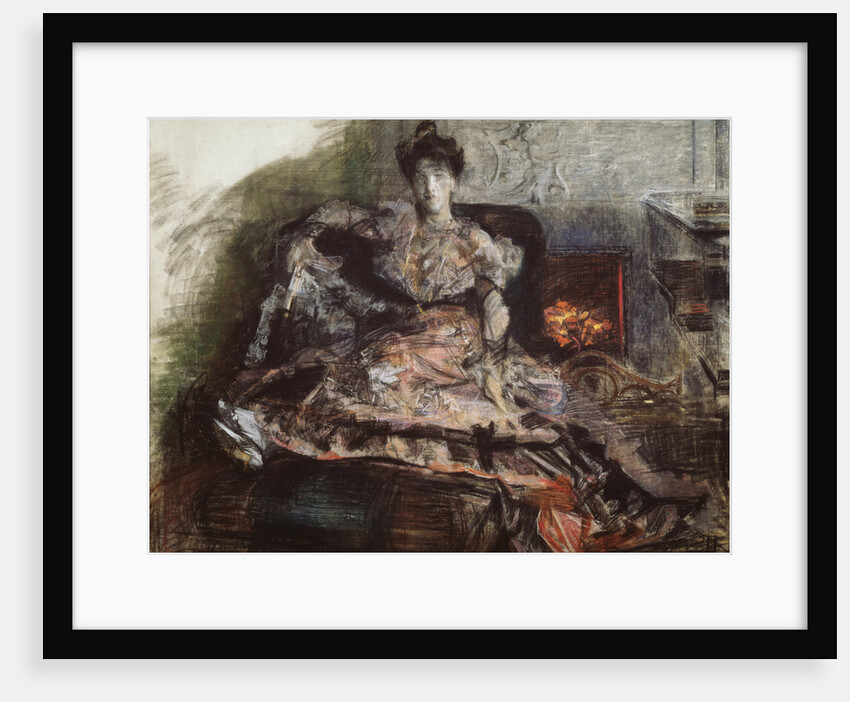 After the Concert. Portrait of N. Zabela-Vrubel at the fireplace in a dress designed by Vrubel, 1905 by Mikhail Alexandrovich Vrubel