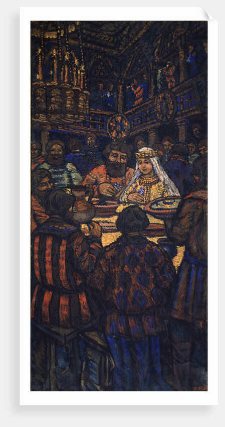 The Wedding of the Grand Duke Vladimir I. Svyatoslavich (Triptych, Central panel), 1920s by Mikhail Nikolayevich Yakovlev