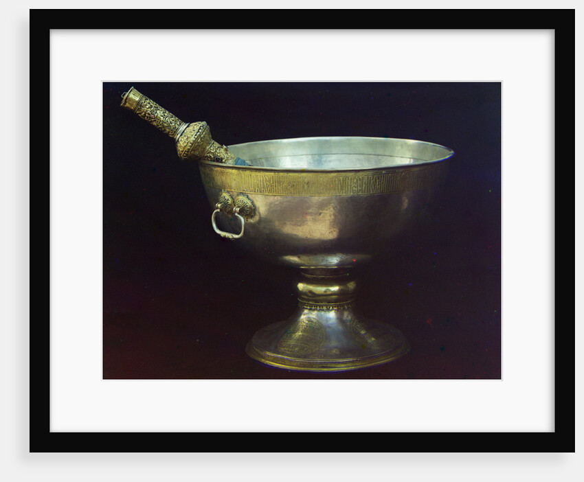 Holy water bowl. Gift from Tsar Mikhail Feodorovich (Photograph by Sergei Prokudin-Gorsky), 17th century by Russian master
