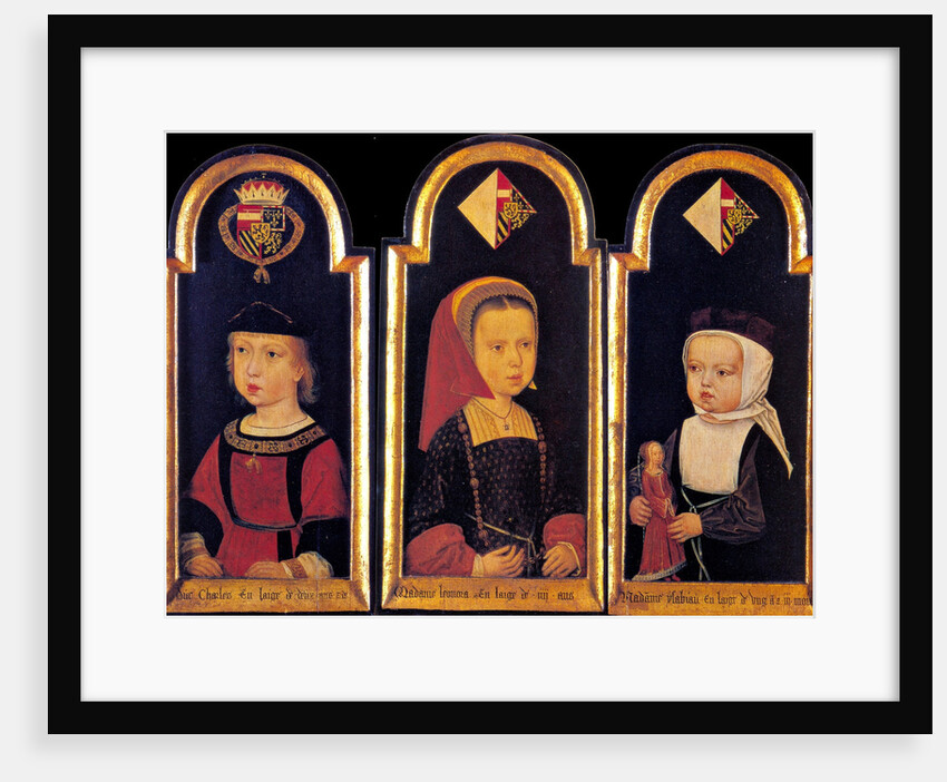 Archduke Charles, the later Holy Roman Emperor Charles V., with his sisters Eleanor and Isabella at the age of 2 years, 1502 by Master of St.Georgsgilde