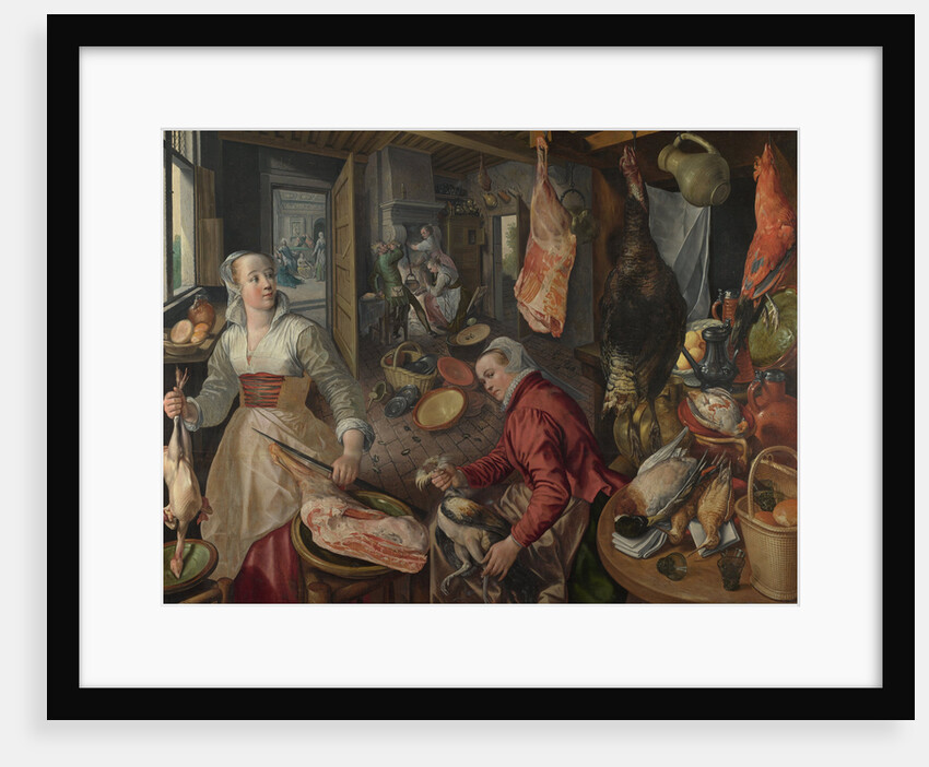 The Four Elements: Fire. A Kitchen Scene with Christ in the House of Martha and Mary in the Background, 1569 by Joachim Beuckelaer