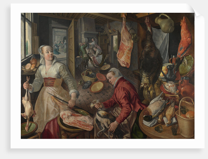 The Four Elements: Fire. A Kitchen Scene with Christ in the House of Martha and Mary in the Background, 1569 by Joachim Beuckelaer