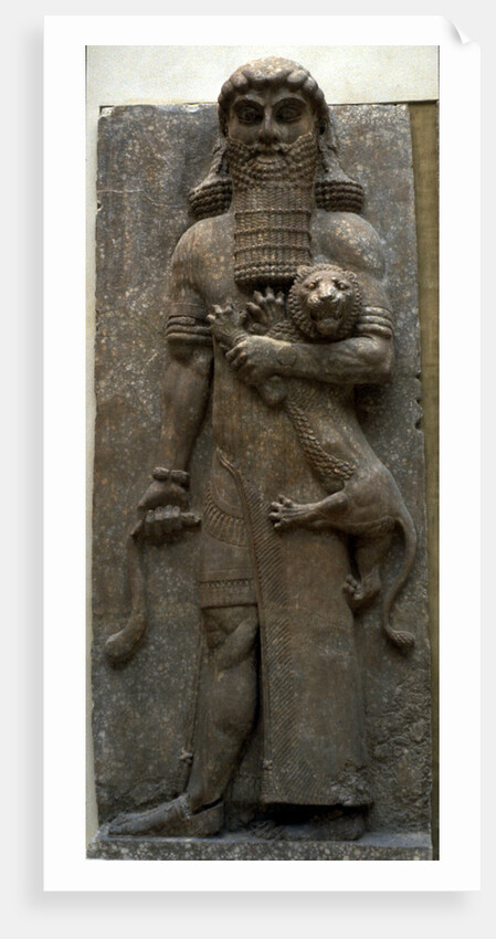 Hero Gilgamesh mastering a lion, 722-705 BC by Assyrian Art