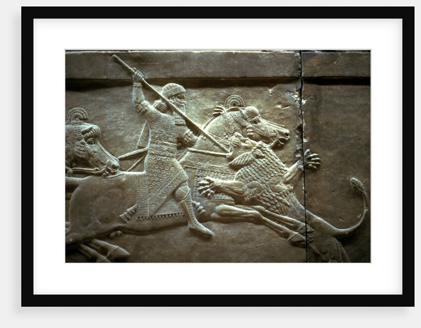 King Ashurnasirpal II during a royal lion hunt, 650-620 BC by Assyrian Art