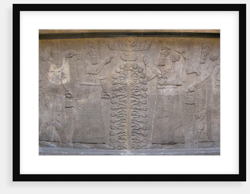 Relief with two figures of Ashurnasirpal, winged mythological beings and the god Ashur, before the Tree of Life, 885-860 BC by Assyrian Art