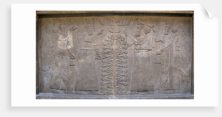 Relief with two figures of Ashurnasirpal, winged mythological beings and the god Ashur, before the Tree of Life, 885-860 BC by Assyrian Art