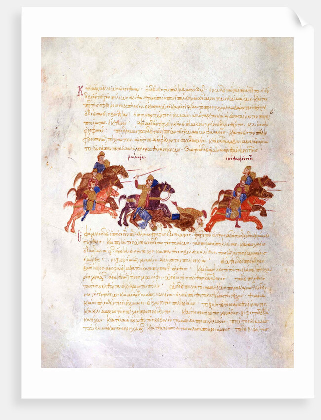 Pursuit of Sviatoslavs warriors by the Byzantine army (Miniature from the Madrid Skylitzes), 11th-1 by Anonymous
